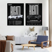Póster de superdeportivo B-Bugatti, pegatinas, pintura mural, calcomanías de pared HD para dormitorio, sala de estar, decoración autoadhesiva para el hogar, regalo