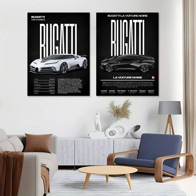 Póster de superdeportivo B-Bugatti, pegatinas, pintura mural, calcomanías de pared HD para dormitorio, sala de estar, decoración autoadhesiva para el hogar, regalo