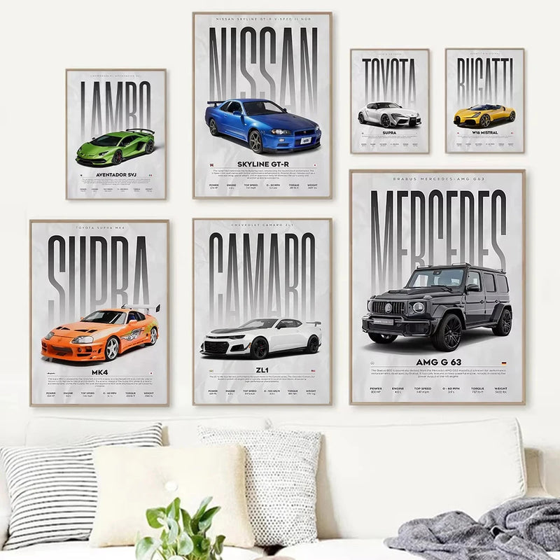 Pintura en lienzo de coches famosos modernos W16 750S, arte de pared, impresiones de carteles de coches deportivos de lujo a la moda para sala de estar, regalo de decoración del hogar