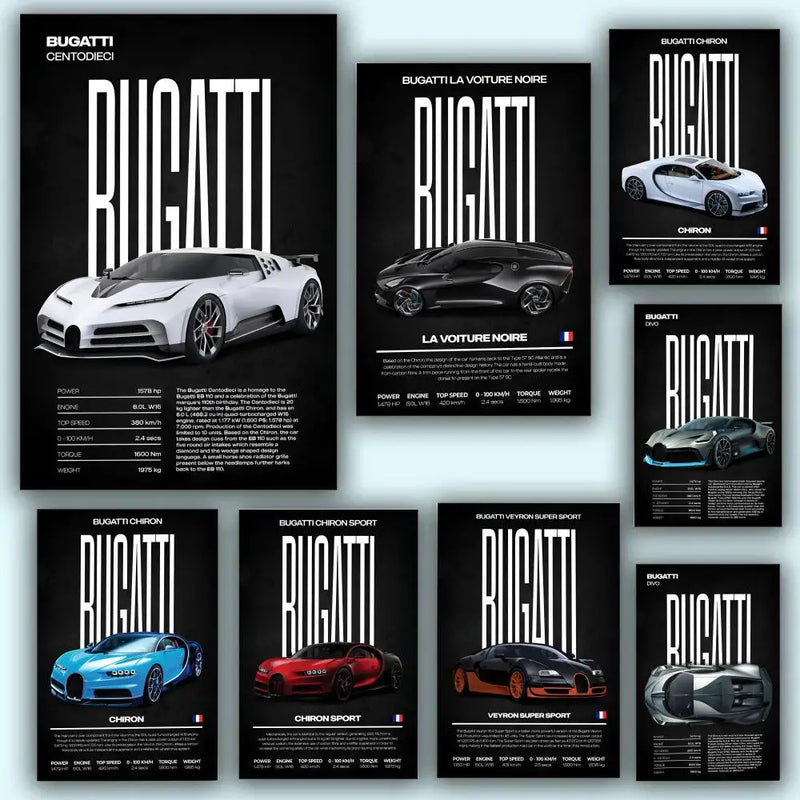 Póster de superdeportivo B-Bugatti, pegatinas, pintura mural, calcomanías de pared HD para dormitorio, sala de estar, decoración autoadhesiva para el hogar, regalo