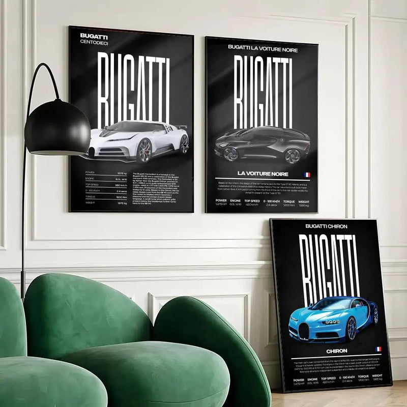 Póster de superdeportivo B-Bugatti, pegatinas, pintura mural, calcomanías de pared HD para dormitorio, sala de estar, decoración autoadhesiva para el hogar, regalo